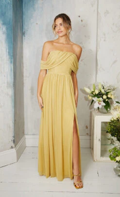 Little Mistress Yellow Draped Sleeve Maxi Dress