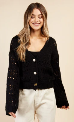 Little Mistress Black Open Knit Cardigan By Vogue Williams