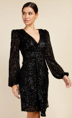 Little Mistress Black Sequin Draped Frill Mini Dress -Occasion Couture Shop U34283B1A 2 ab0368b2 92df 4b11 933b d8bb70b73cde
