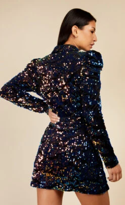 Little Mistress Avery Navy Velvet Sequin Blazer Mini Dress -Occasion Couture Shop U34283B1A 4