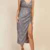 Little Mistress Silver Sequin Mock Wrap Midi Dress -Occasion Couture Shop U34286C1A 1