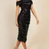Little Mistress Hoxton Sequin Bardot Ruched Bodycon Midi Dress -Occasion Couture Shop U34289C1A 1