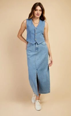 Little Mistress Mid-Blue Denim Midaxi Skirt By Vogue Williams -Occasion Couture Shop U34468R3A 1