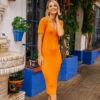 Little Mistress Apricot Ribbed Knit Midi Dress By Vogue Williams -Occasion Couture Shop VogueMallorcaDay2 2