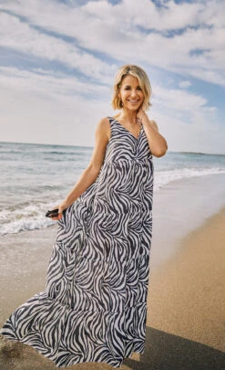 Little Mistress Zebra Print Tiered Maxi Smock Dress By Vogue Williams